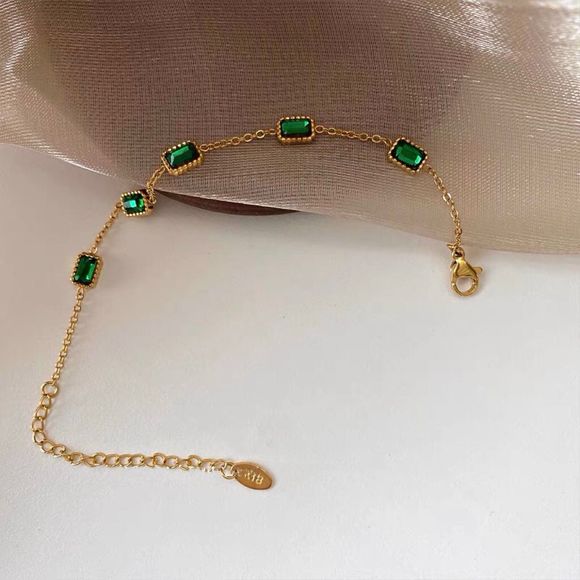 18K Gold Plated Emerald Green Station Elise Bracelet - Picture 6 of 8